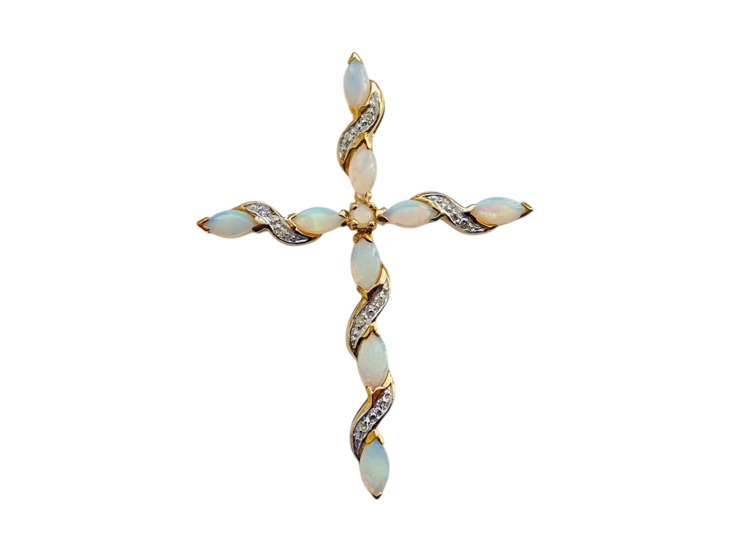 9ct Gold Opal & Diamond Cross Pendant