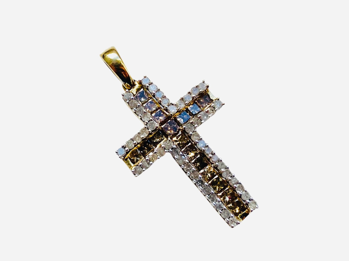 9ct Gold Champagne & White Diamond Cross Pendant