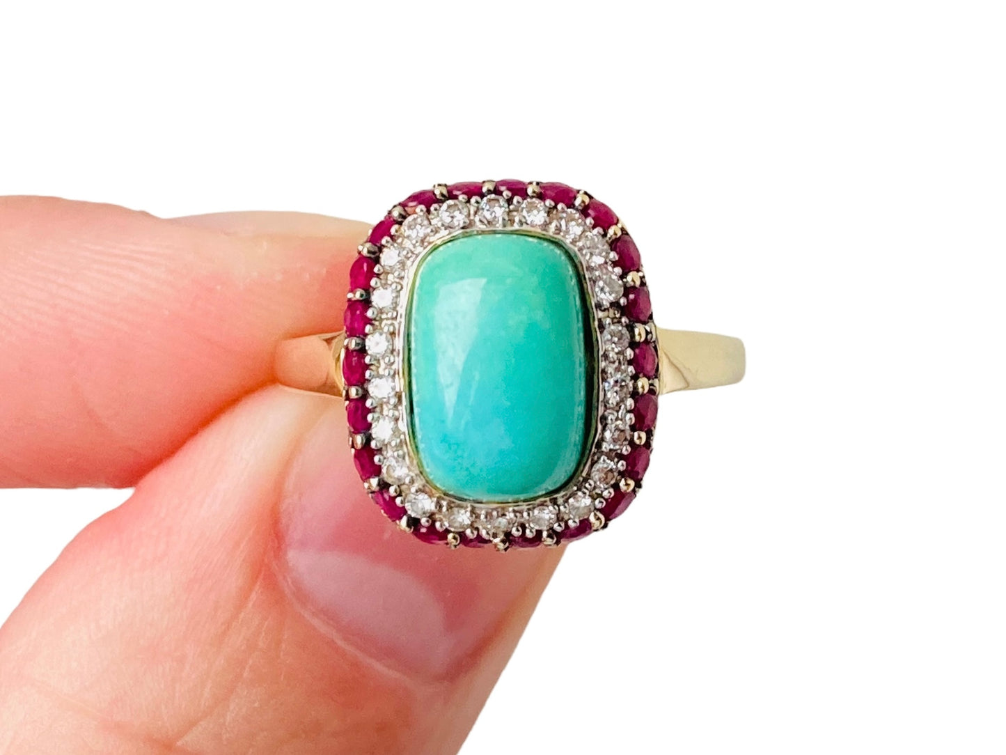14ct Gold Le Vian Turquoise, Ruby & Diamond Ring