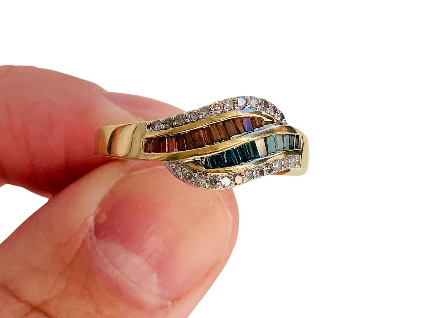 9ct Gold Blue, Red & White Diamond Ring
