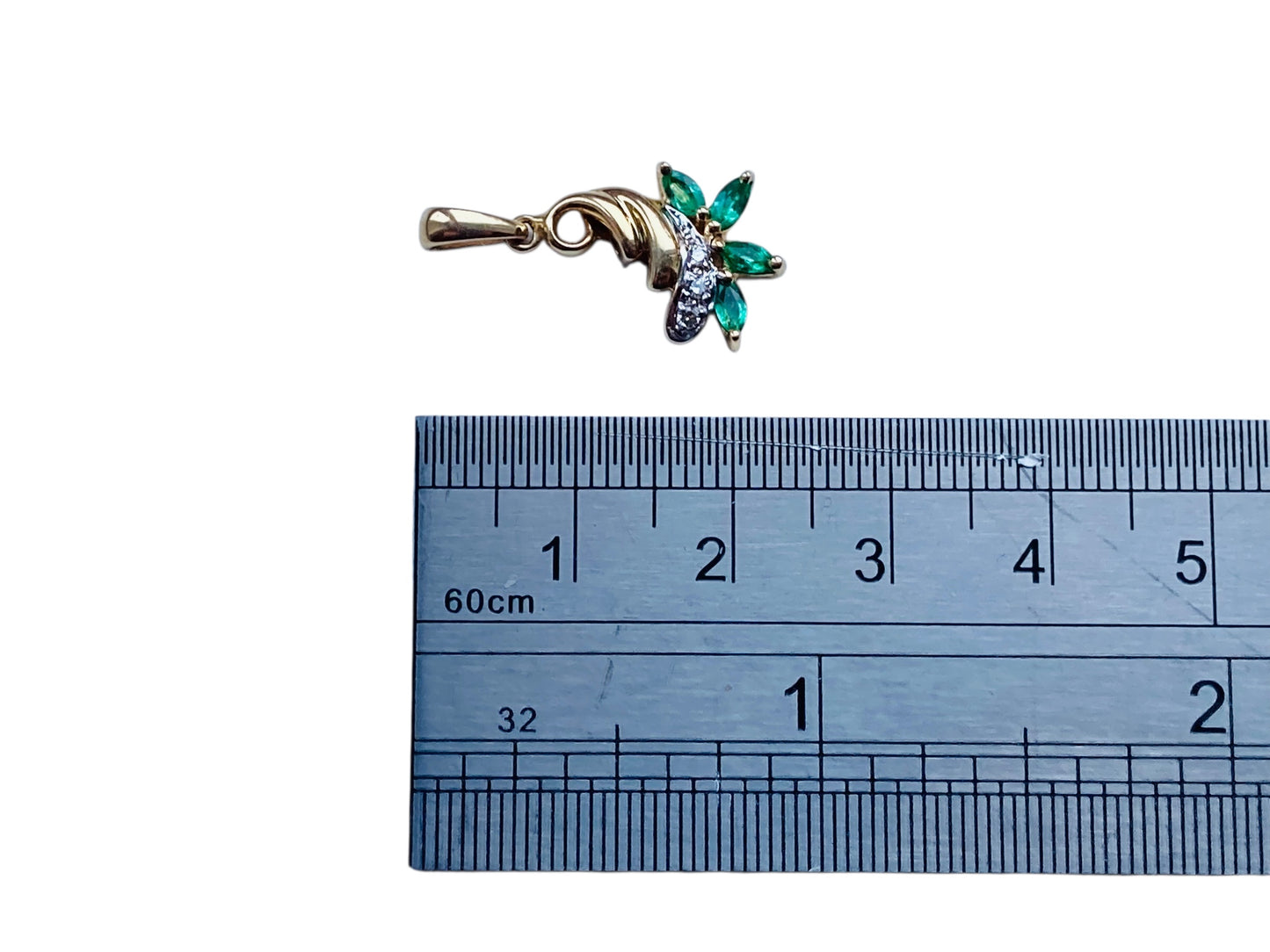 14ct Gold Emerald & Diamond Pendant