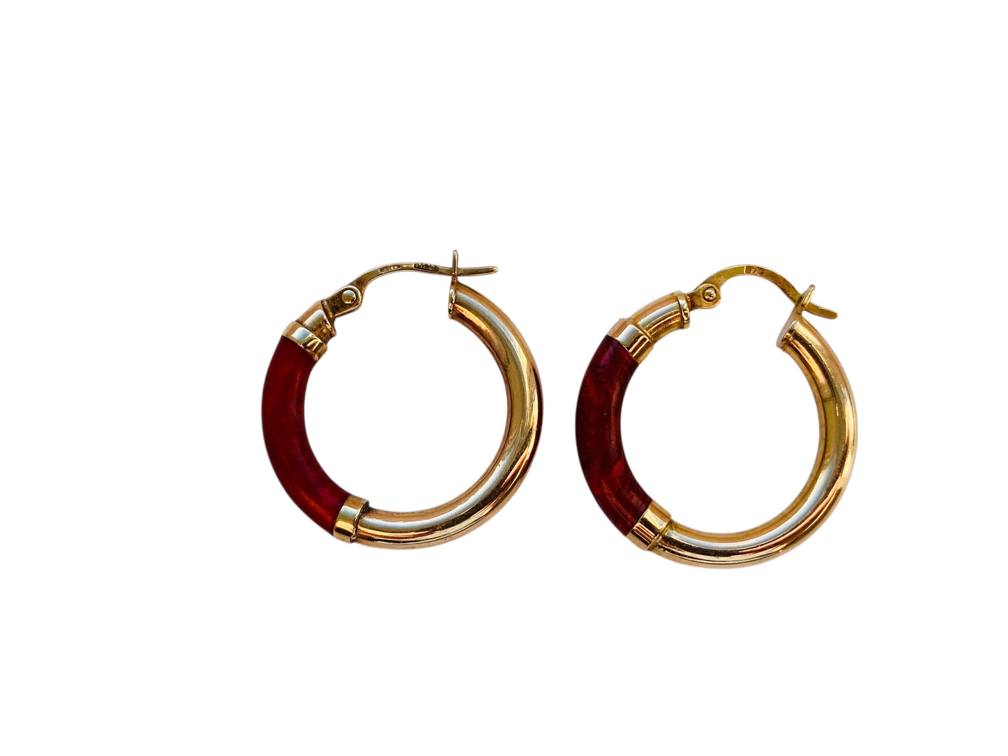 9ct Gold Red Enamel Hoop Earrings