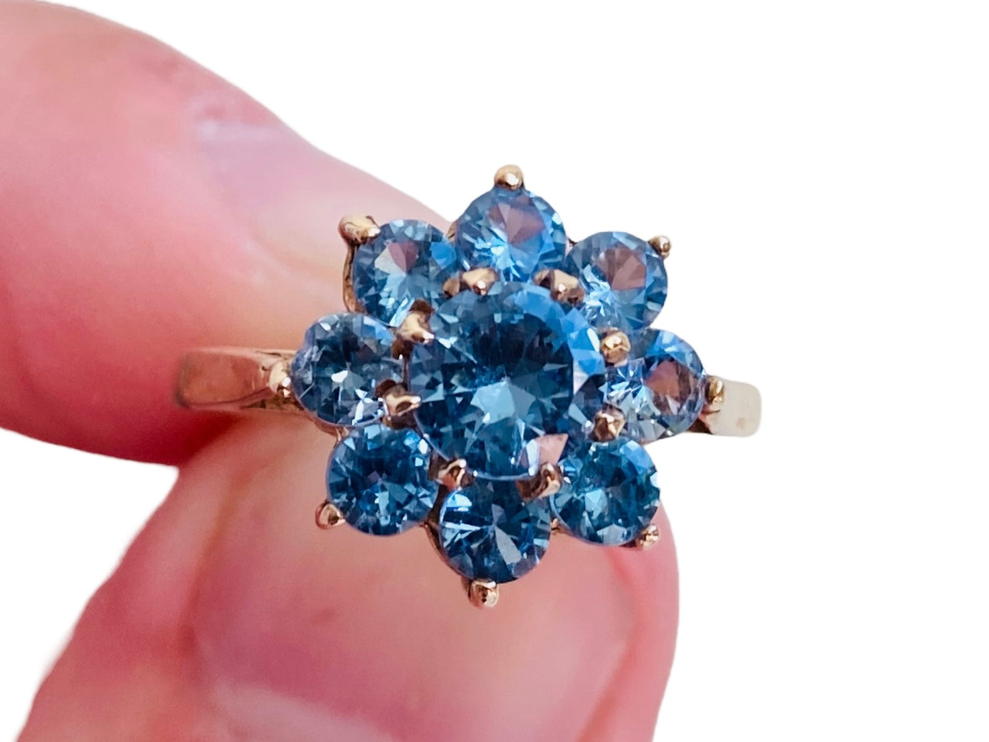 Vintage 9ct Gold Topaz Daisy Ring