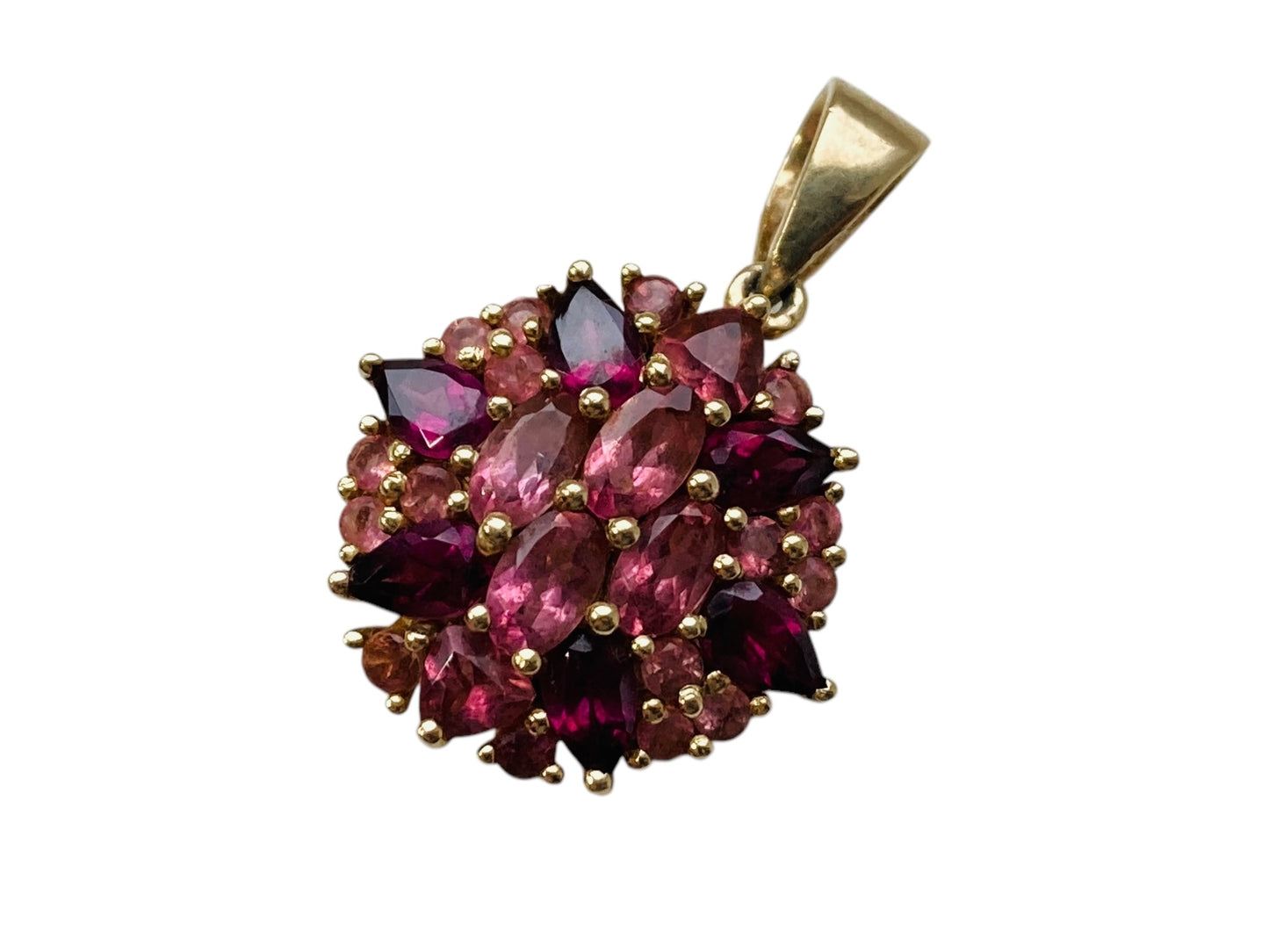 14ct Gold Rhodolite Garnet & Pink Tourmaline Pendant