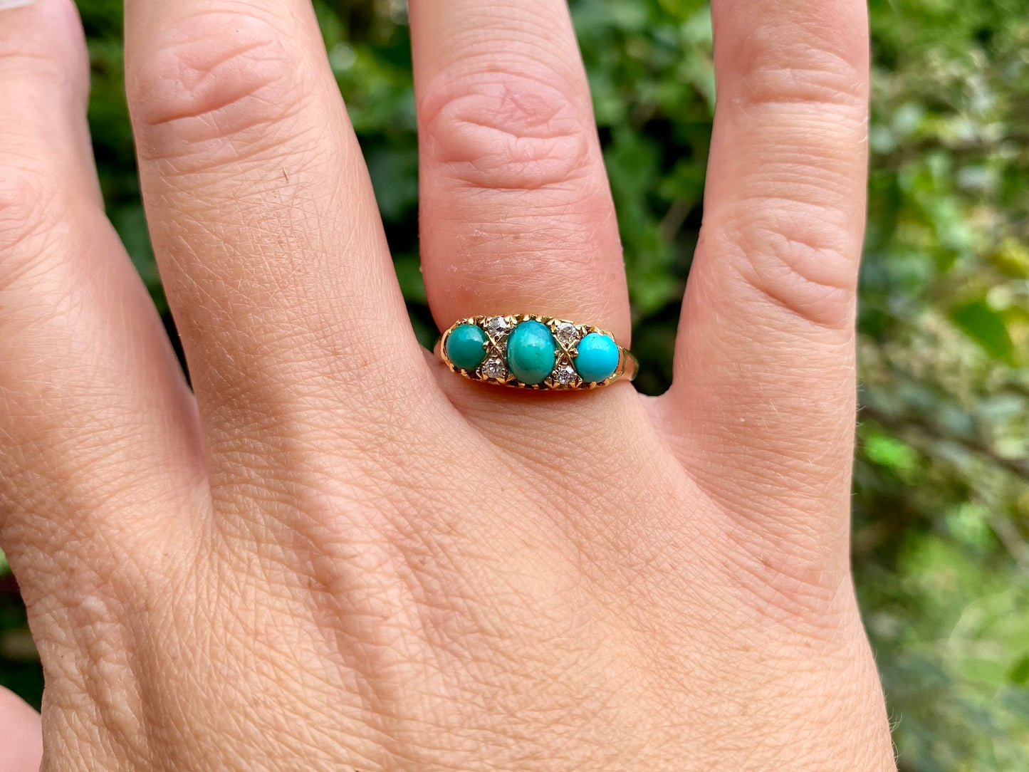 Antique 18ct Gold Turquoise & Diamond Ring