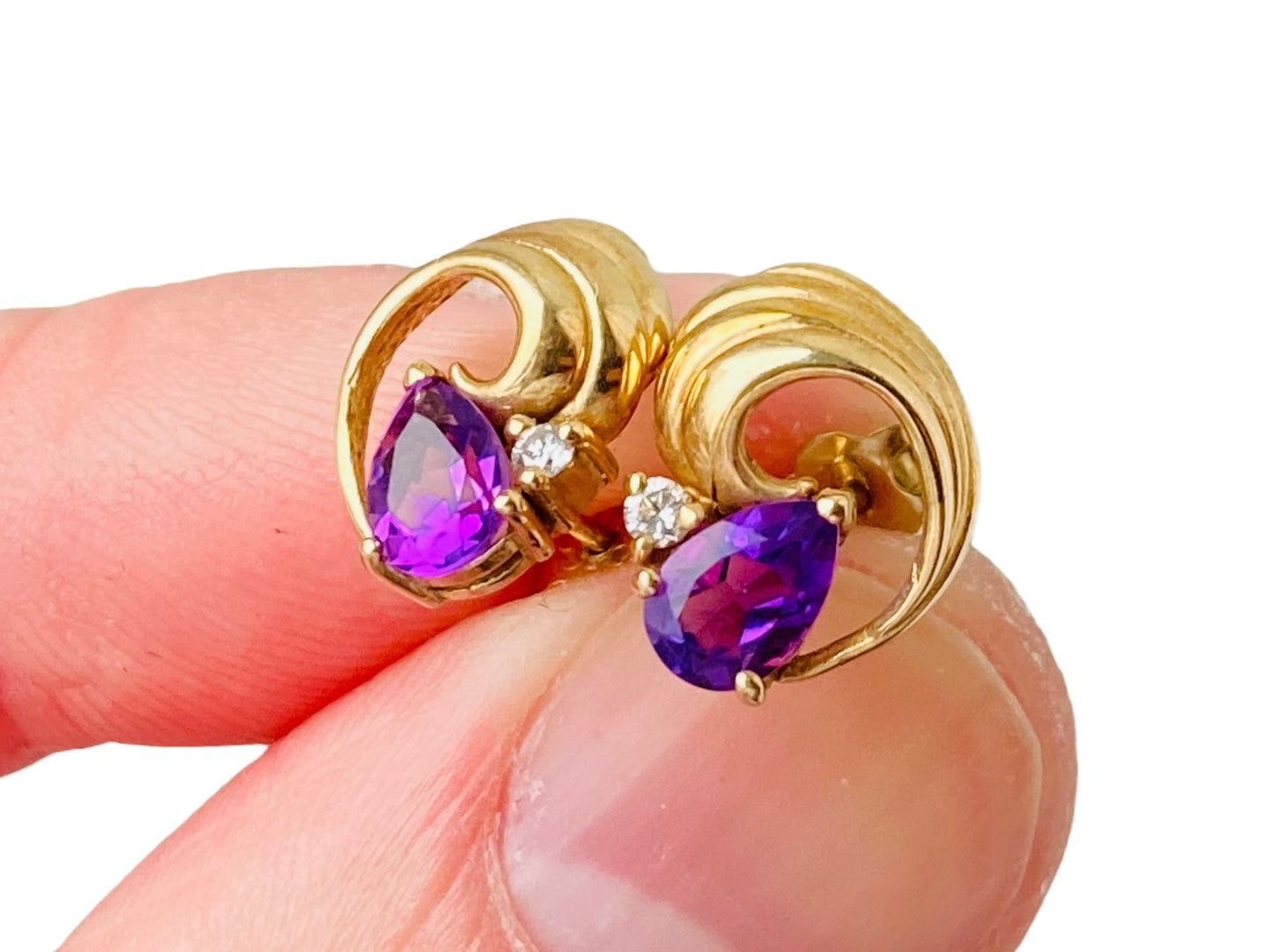 9ct Gold Amethyst & Diamond Earrings