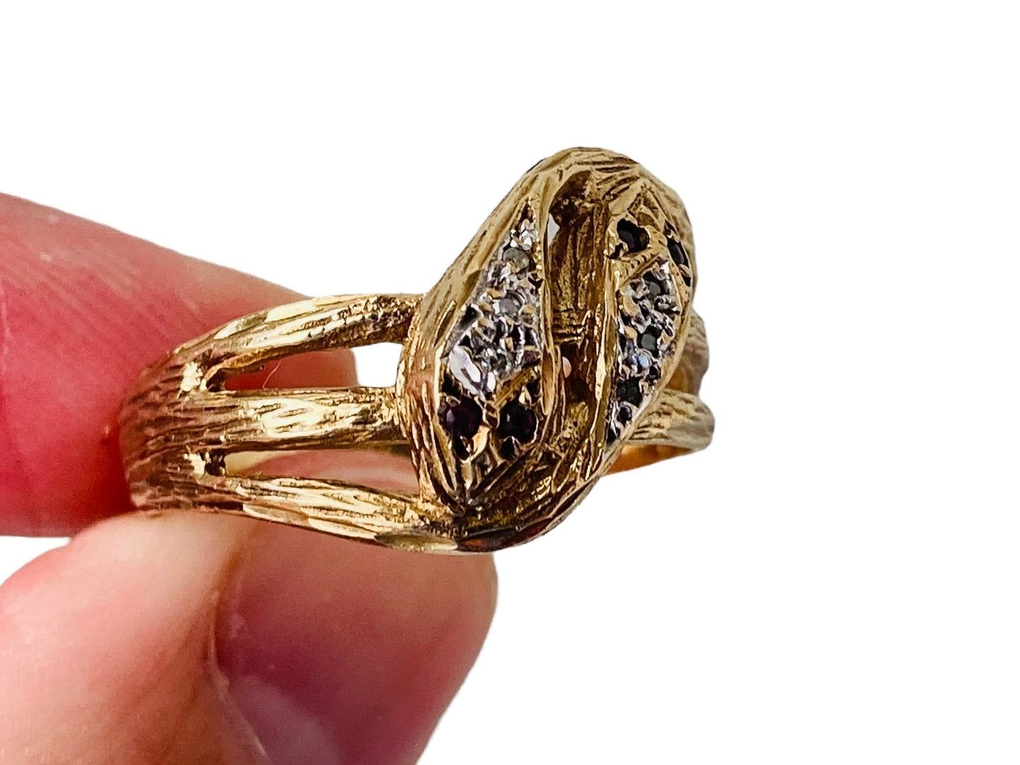 Vintage 9ct Gold Ruby & Diamond Snake Ring