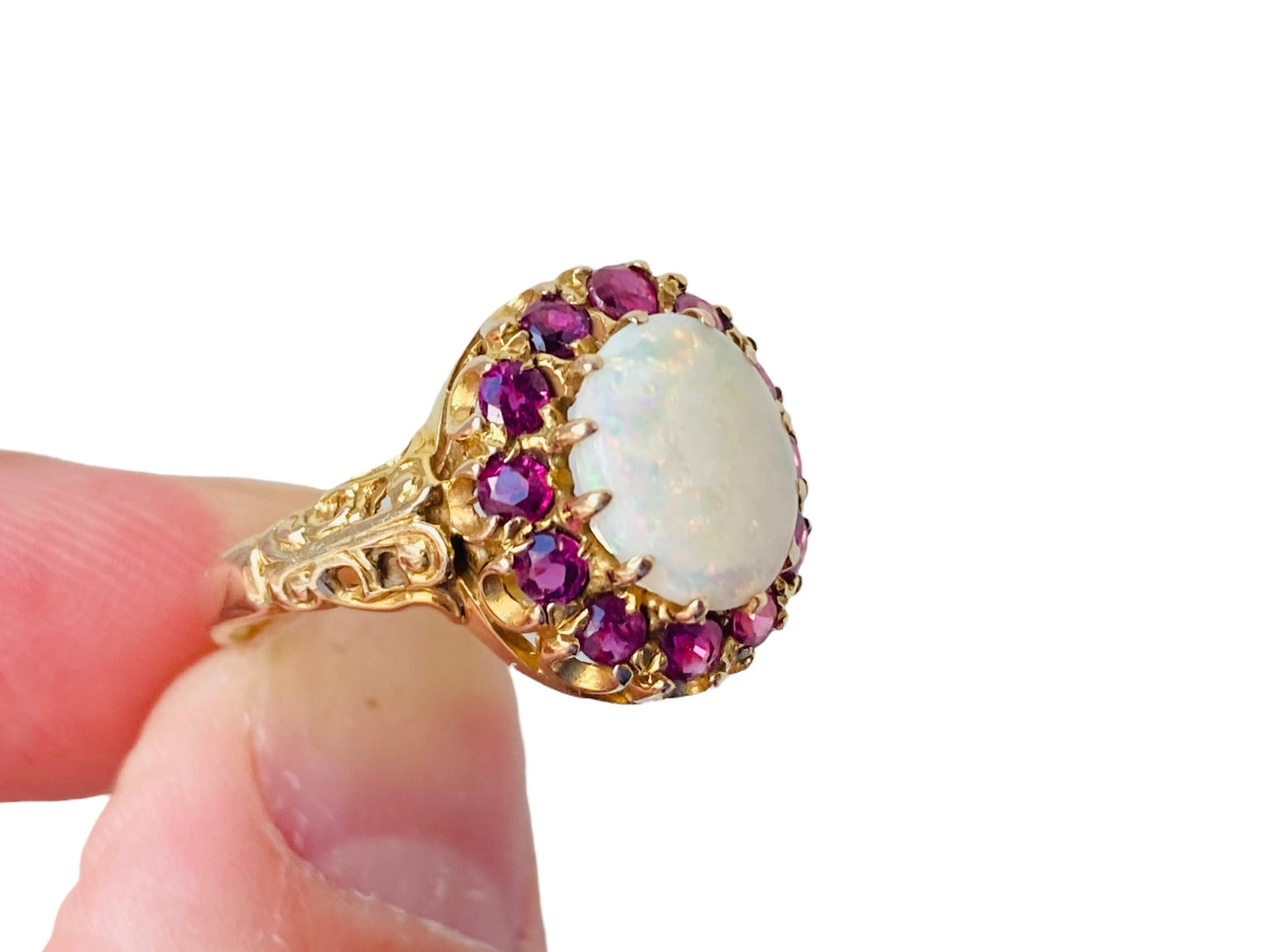 Vintage 9ct Gold Opal & Ruby Ring
