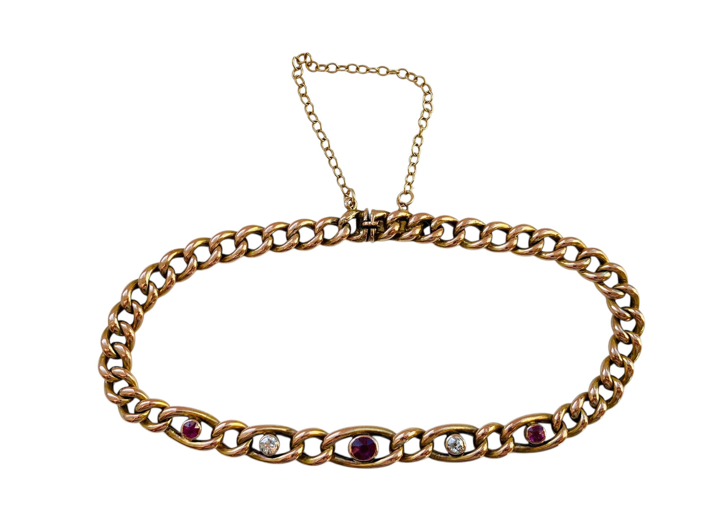 Antique 9ct Gold Ruby & Diamond Bracelet