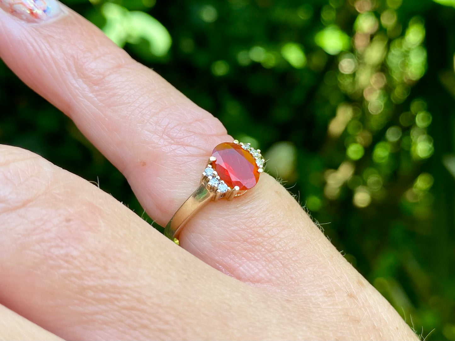 9ct Gold Fire Opal & Diamond Ring
