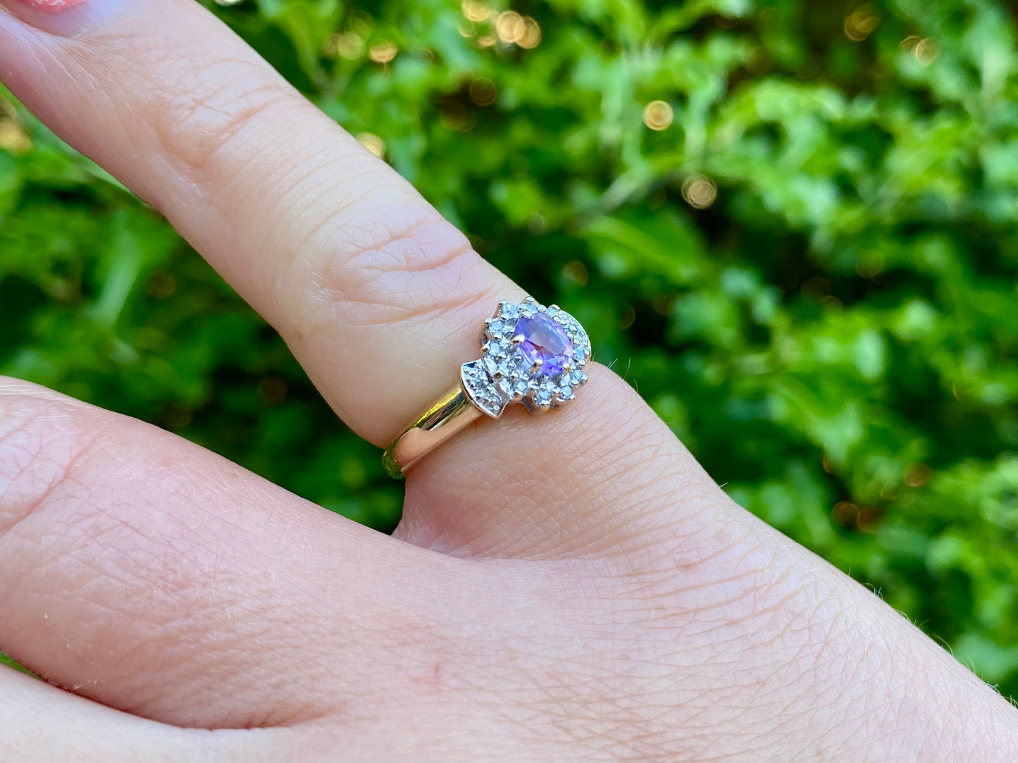 Vintage 9ct Gold Lavender Amethyst & Diamond Ring