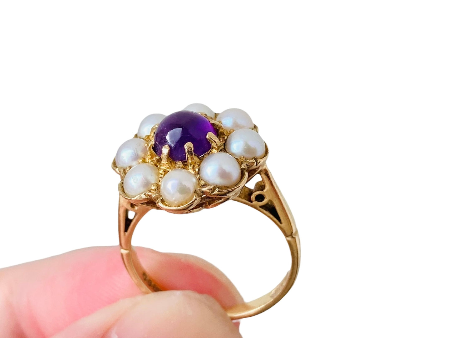 Vintage 9ct Gold Amethyst & Pearl Ring