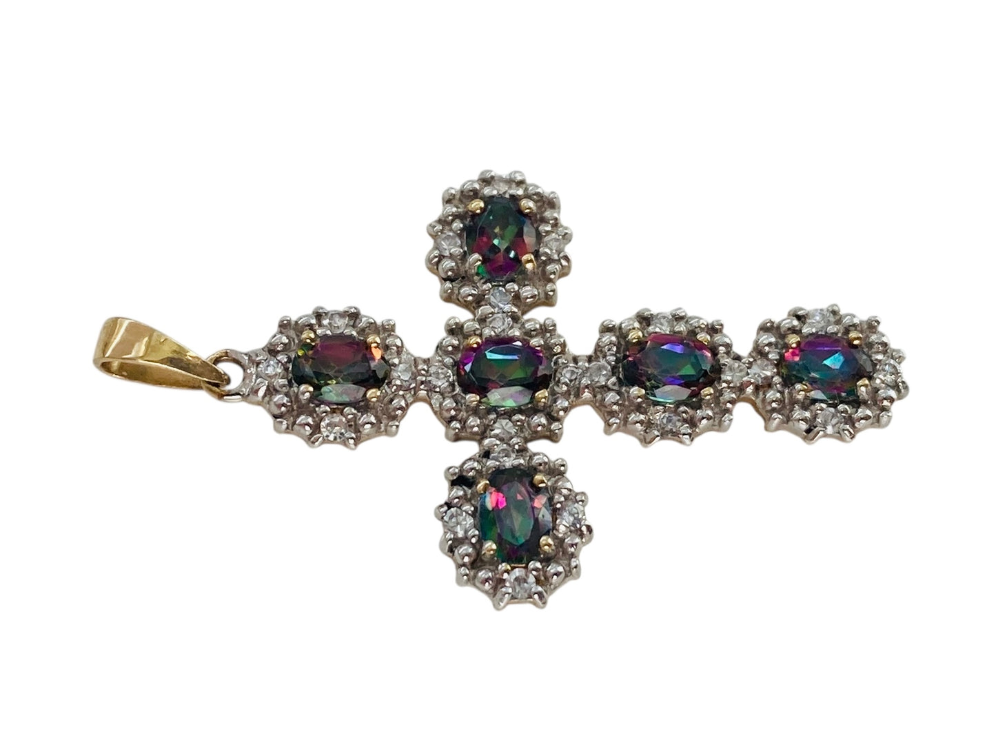 9ct Gold Mystic Topaz & Zircon Cross Pendant