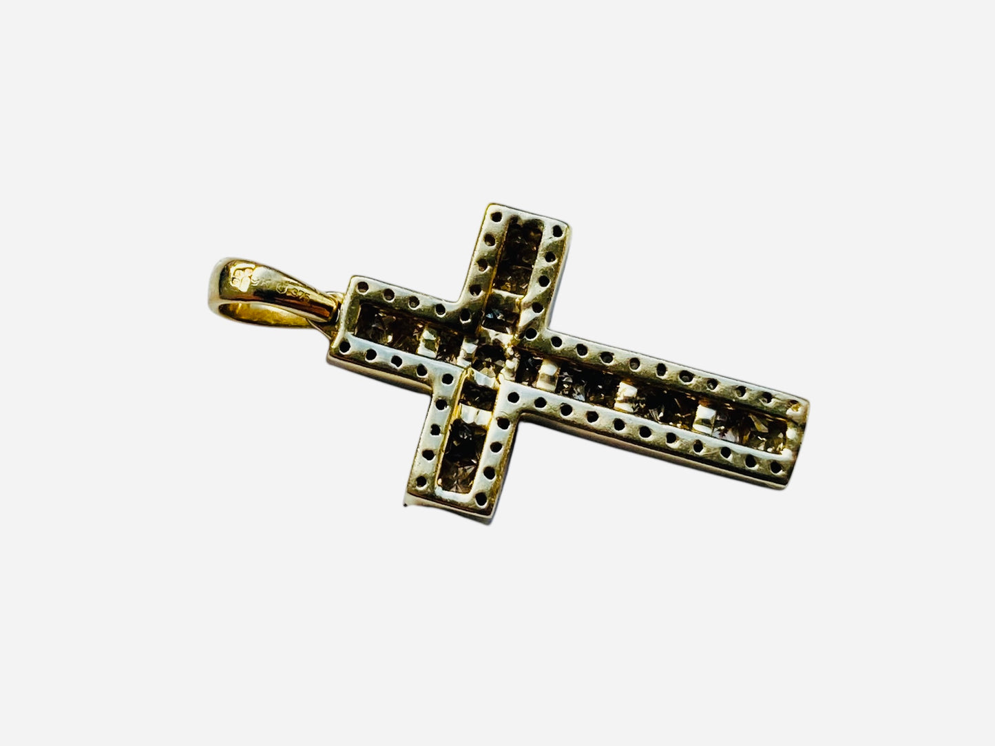 9ct Gold Champagne & White Diamond Cross Pendant