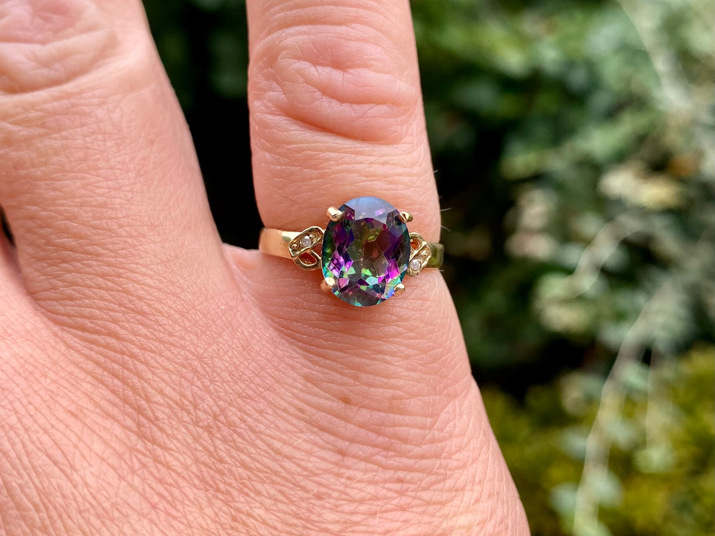 9ct Gold Mystic Topaz & Diamond Ring