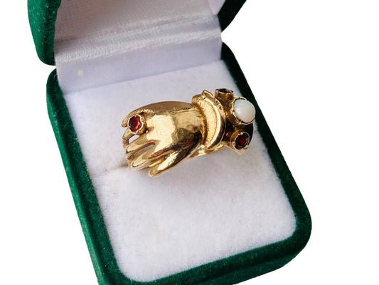 9ct Gold Opal & Garnet Hand Ring