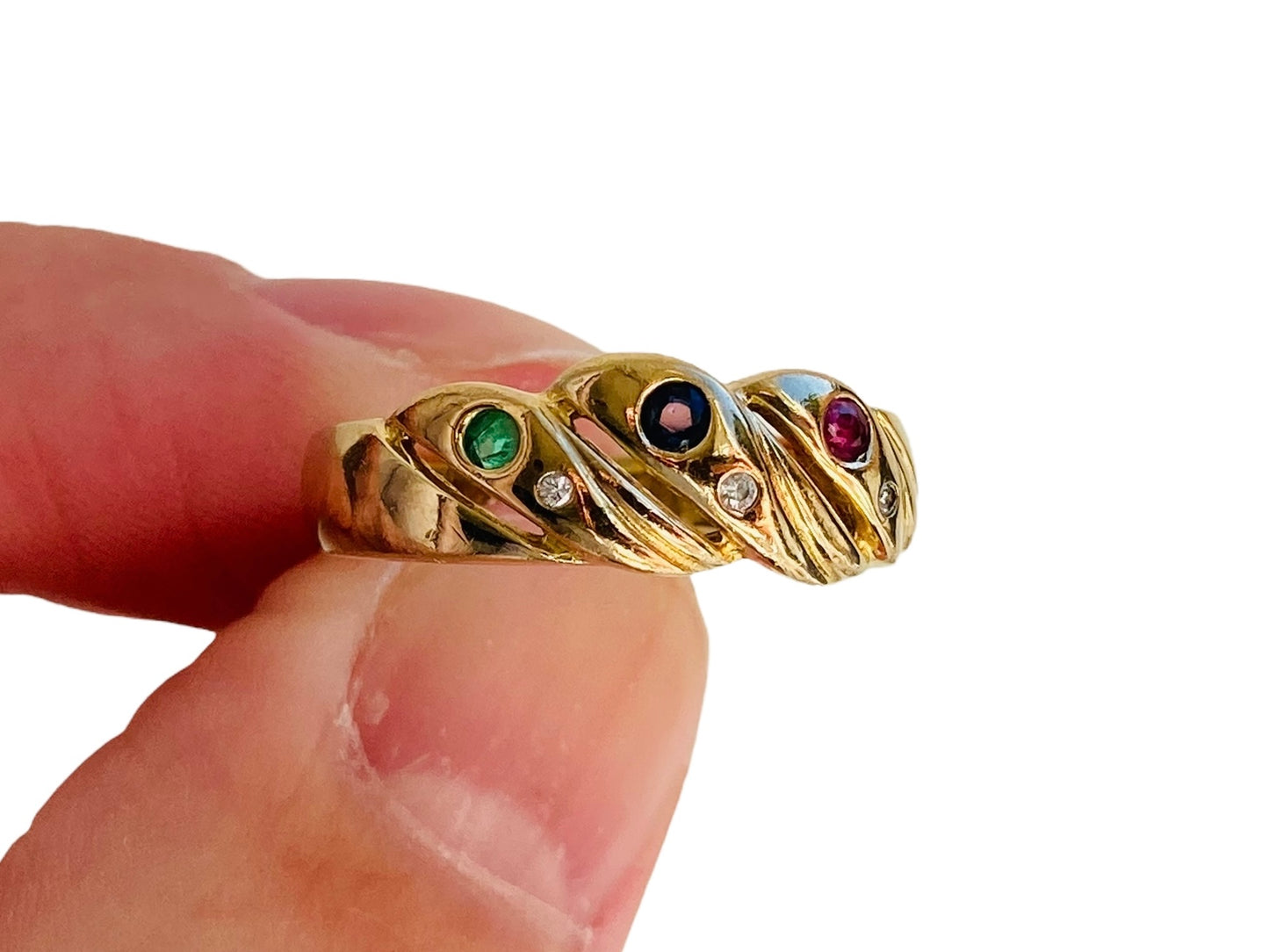 9ct Gold Emerald, Sapphire, Ruby & Diamond Ring