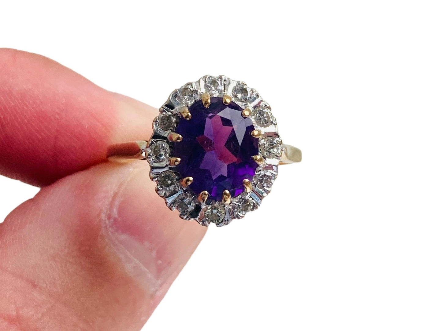 Vintage 9ct Gold Amethyst & Diamond Ring