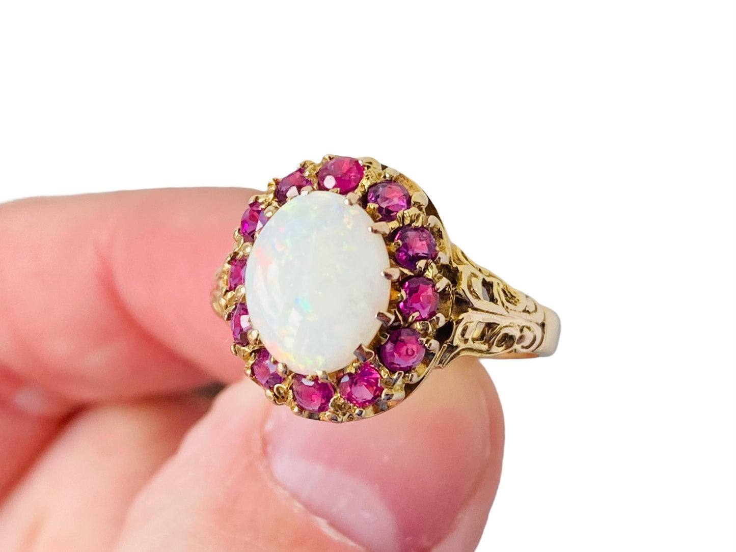Vintage 9ct Gold Opal & Ruby Ring