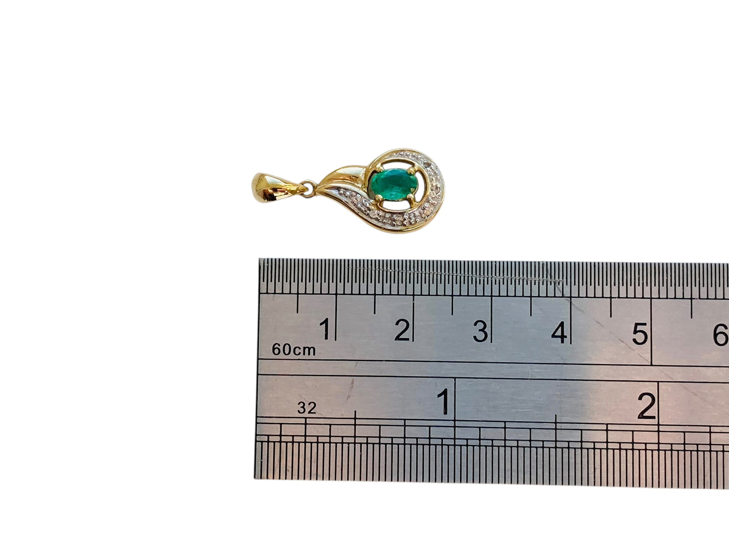 9ct Gold Emerald & Diamond Pendant