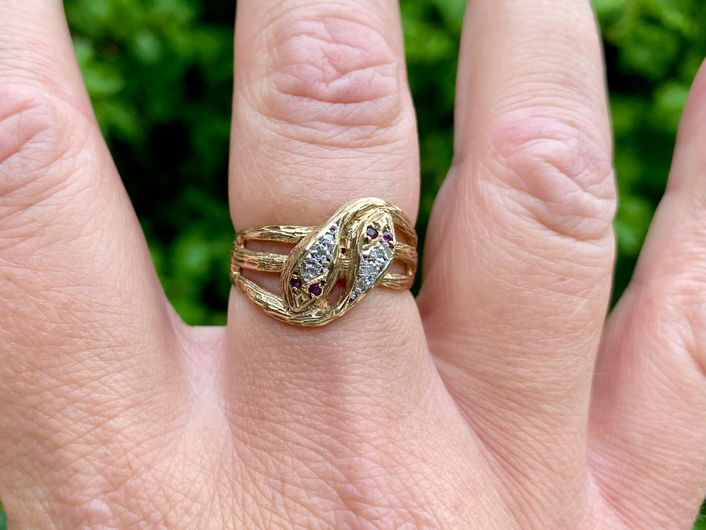 Vintage 9ct Gold Ruby & Diamond Snake Ring