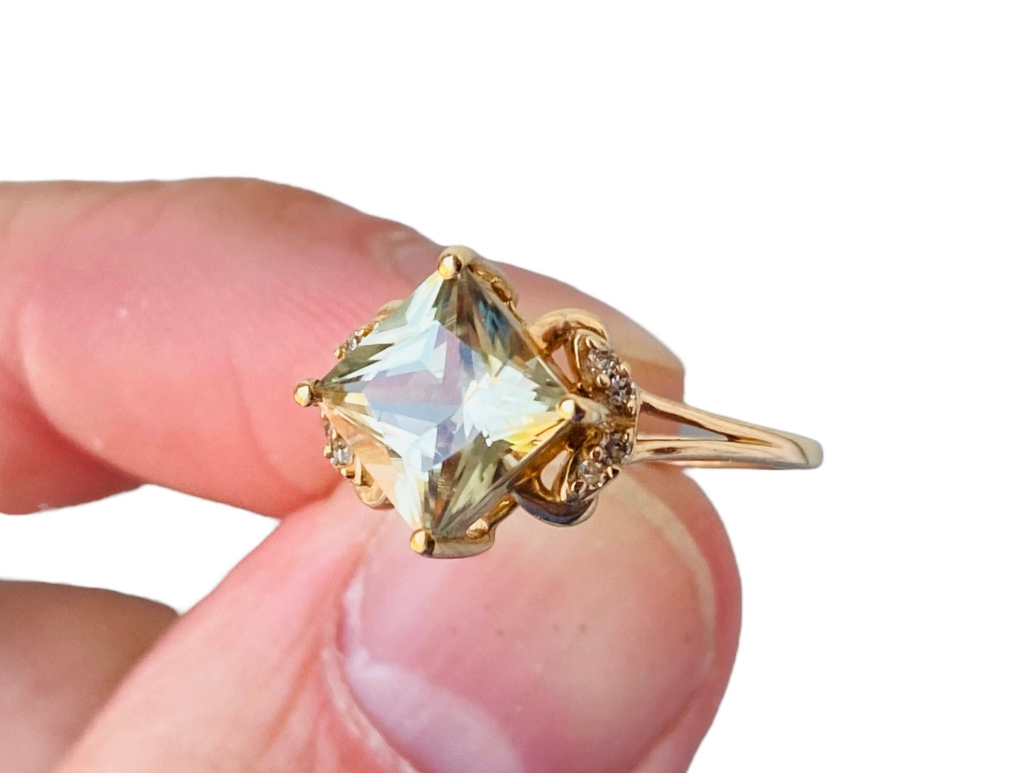 9ct Gold Csarite & Diamond Ring