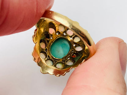 Vintage 9ct Gold Turquoise, Opal & Garnet Ring