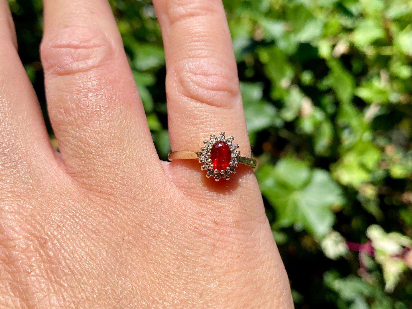 9ct Gold Rubelite Tourmaline & Diamond Ring
