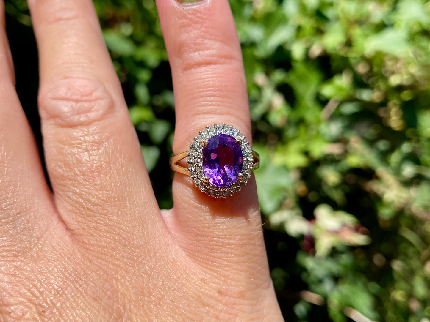 9ct Gold Amethyst & Diamond Ring