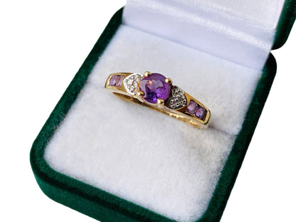 9ct Gold Amethyst & Diamond Ring