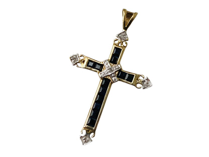 9ct Gold Sapphire & Diamond Cross Pendant