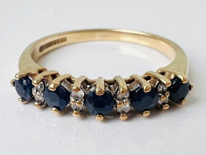 Vintage 9ct Gold Sapphire & Diamond Ring