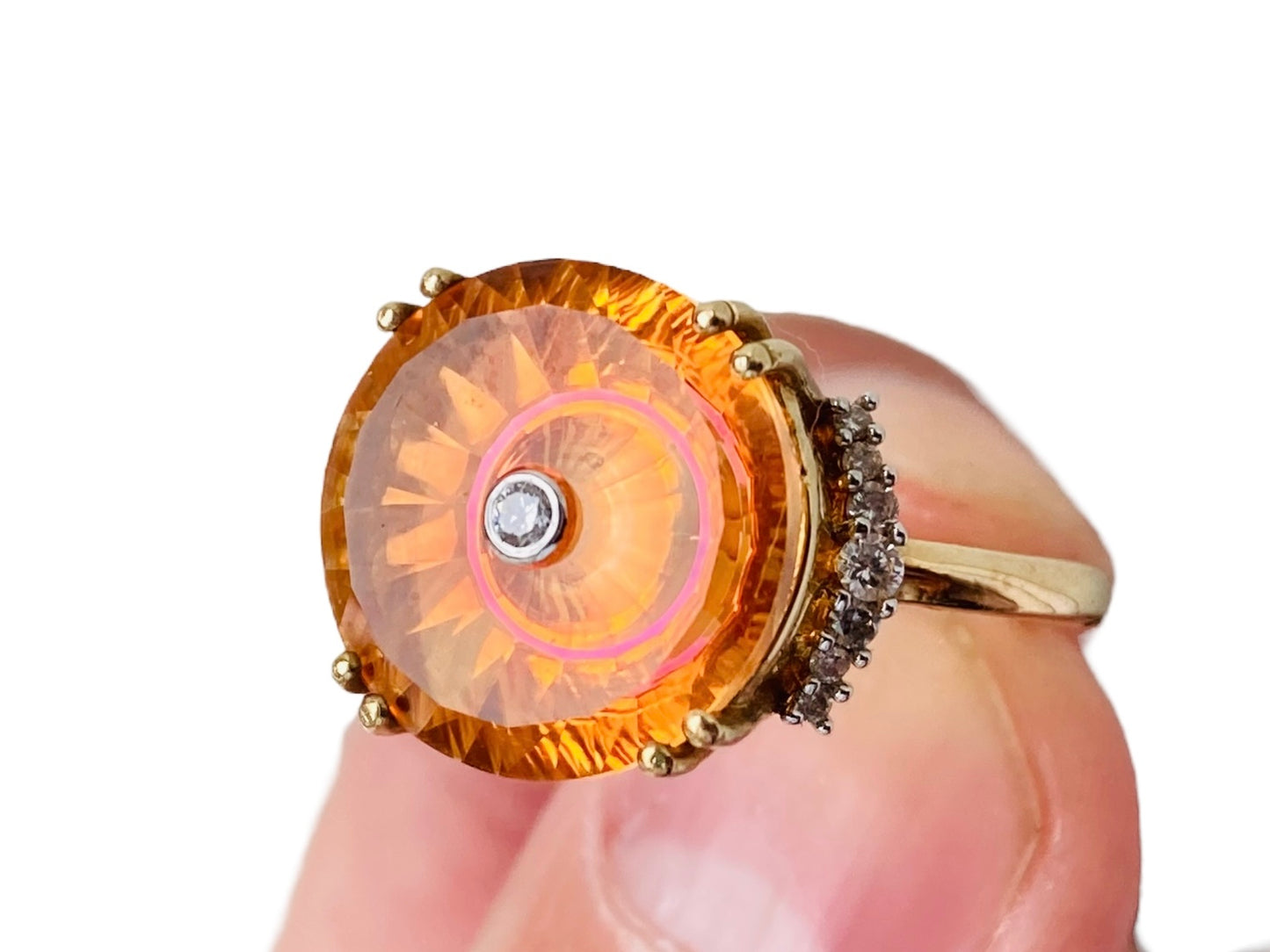 9ct Gold Padparadscha Quartz & Diamond Ring by Lehrer