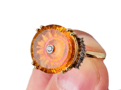 9ct Gold Padparadscha Quartz & Diamond Ring by Lehrer