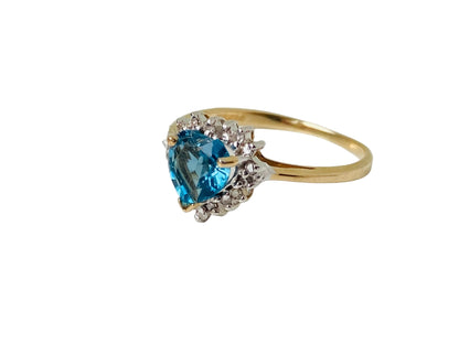 9ct Gold Heart Topaz & Diamond Ring