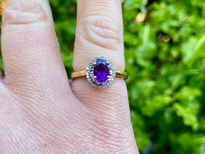 9ct Gold Amethyst & Diamond Ring