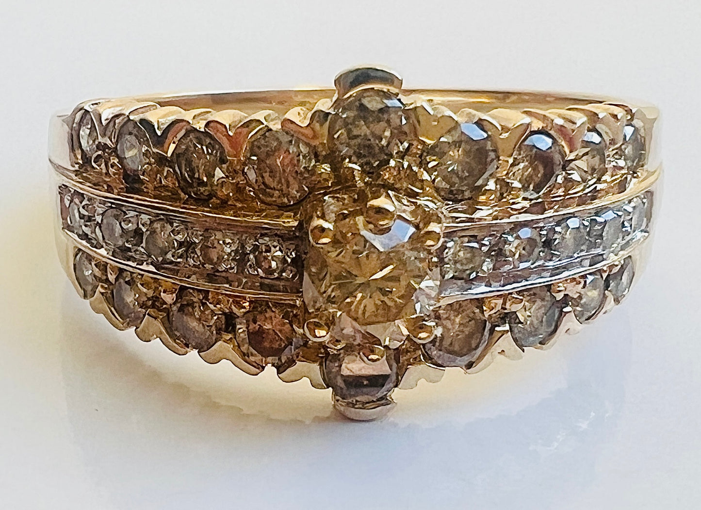 9ct Gold Champagne & White Diamond Ring