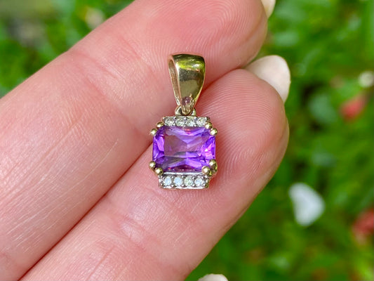 9ct Gold Amethyst & Diamond Pendant