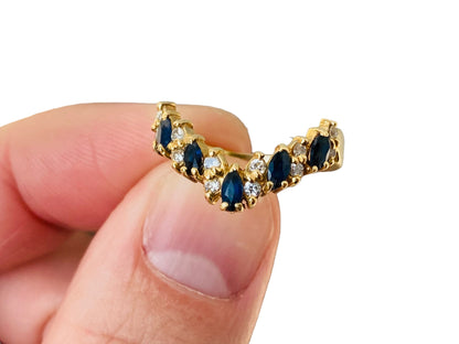 Vintage 18ct Gold Sapphire & Diamond Wishbone Ring