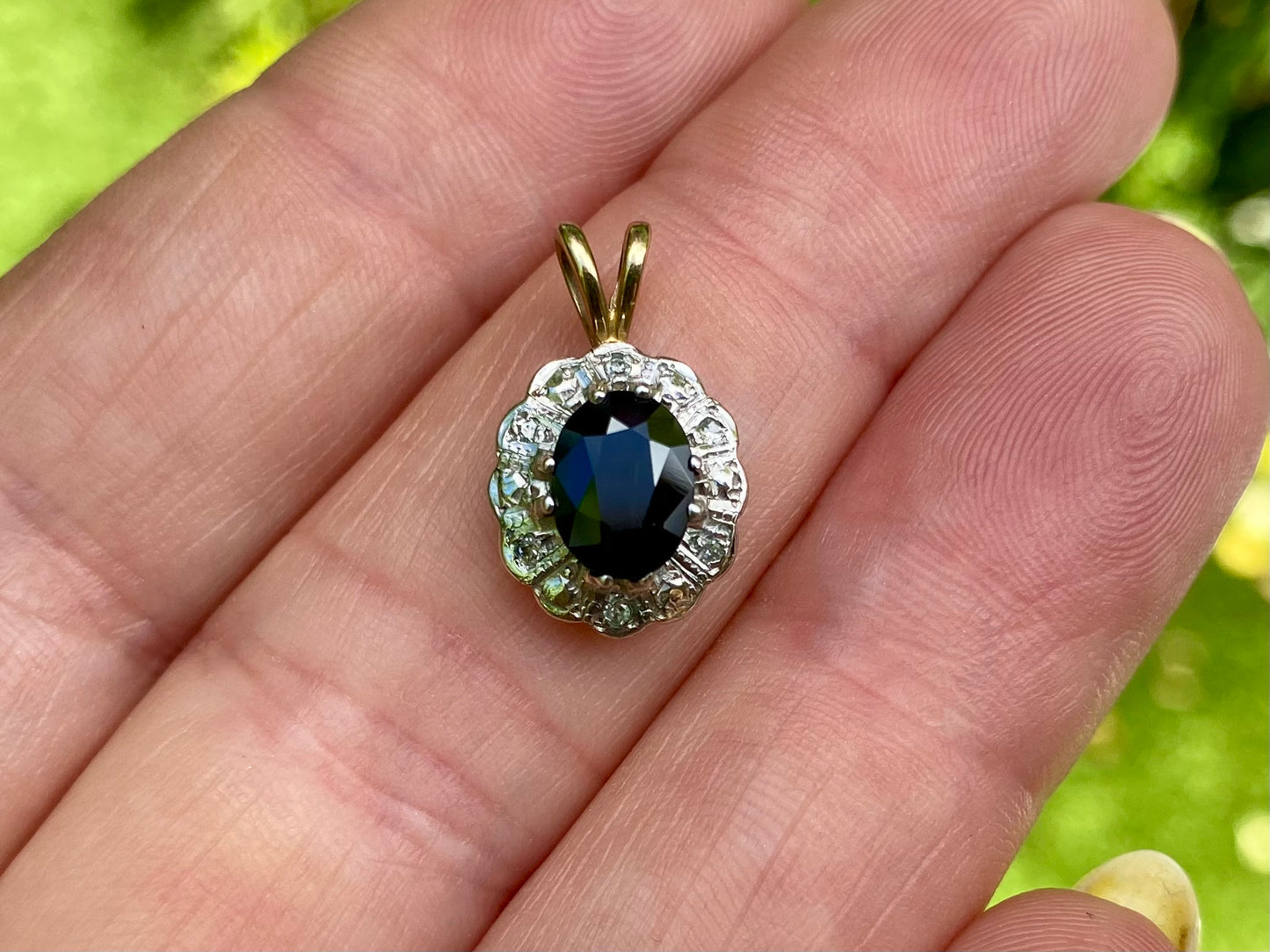 Vintage 9ct Gold Sapphire & Diamond Pendant