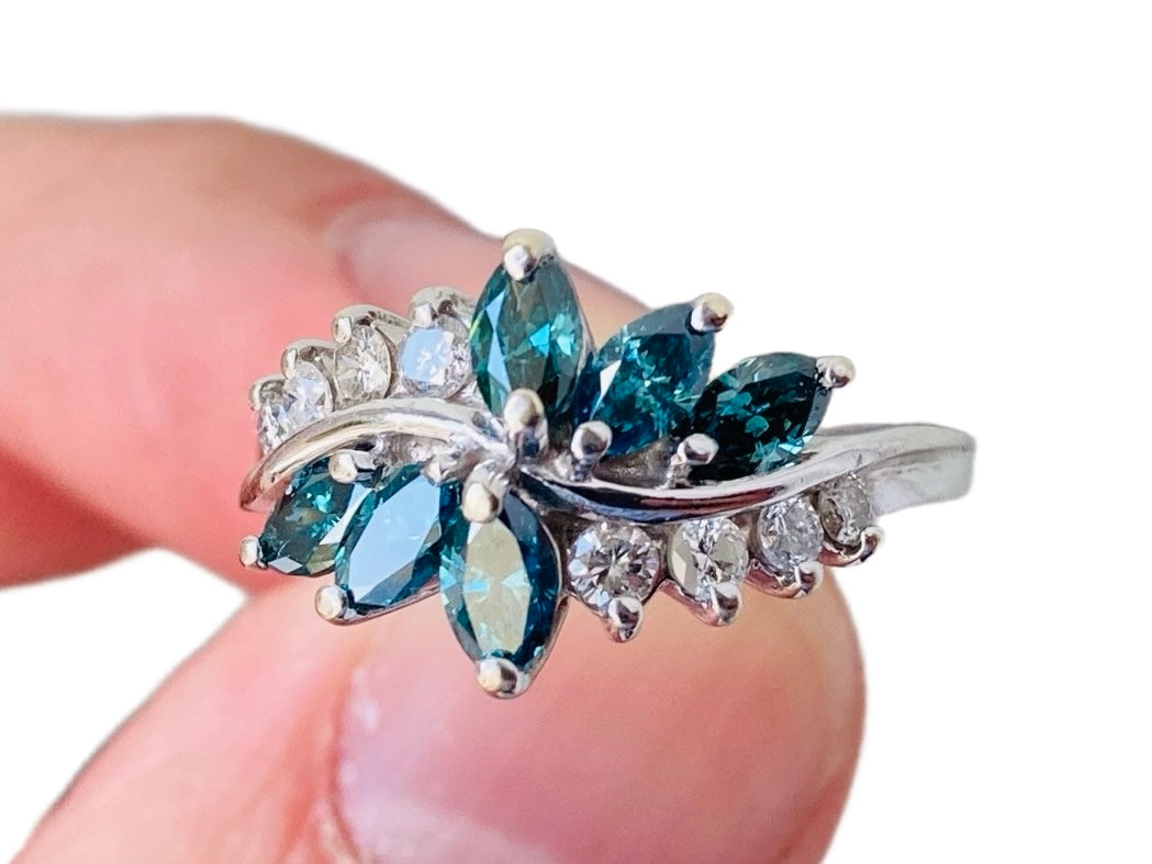 14ct Gold Blue & White Diamond Ring