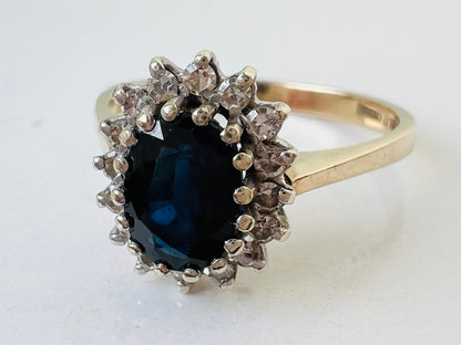 Vintage 9ct Gold Sapphire & Diamond Ring