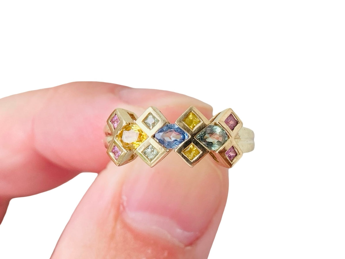 9ct Gold Multi-Coloured Sapphire Ring