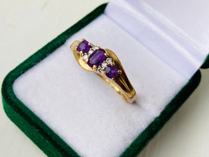 9ct Gold Amethyst & Diamond Ring