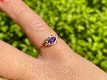 Vintage 9ct Gold Amethyst & Diamond Ring