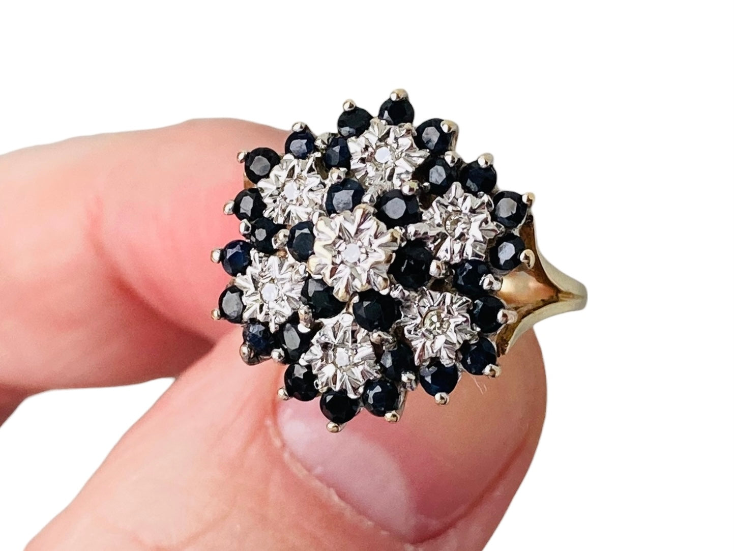 9ct Gold Sapphire & Diamond Cluster Ring