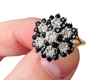 9ct Gold Sapphire & Diamond Cluster Ring