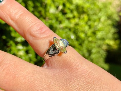 9ct Gold Yellow Quartz & Green Sapphire Ring