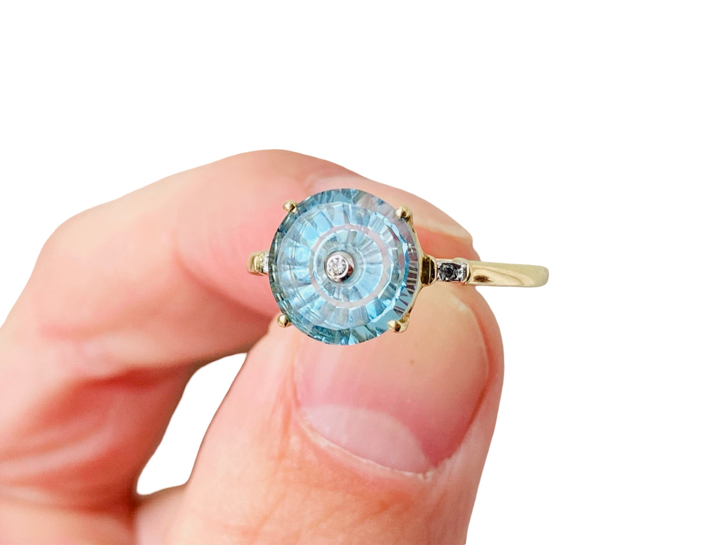 9ct Gold Lehrer Topaz & Diamond Ring