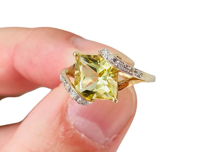 9ct Gold Lemon Quartz & Diamond Ring